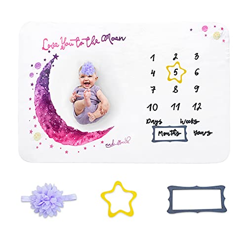 Baby Monats Decke, Baby Meilenstein Decke,Baby Neugeborene Monatliche als Foto Hintergrund, Unisex Baby Kuscheldecke Kuschelige Decke Fleecedecke | Personalisiertes Baby Party-Geschenk Mit Rahmen von Surakey