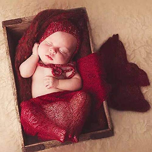 Baby Neugeborenen Foto Requisiten Wraps,Baby Fotografie Stretch Knit Lange Ripple Wrap,Newborn Fotoshooting Wrap,Baby Wrap Decke,Props Decke Wraps DIY Neugeborenen Requisiten Prop, Weinrot von Surakey