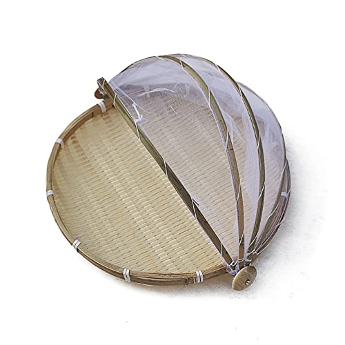 Bambus Zelt Korb mit Fliegenschutz,Handgewebte Obstschale Zeltkorb Netzkorb Obst Gemüse Brot Korb Lebensmittel Servierkorb mit Gaze Abdeckhaube Fliegenhaube für Home Outdoor Picknick von Surakey