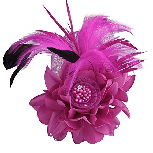 Feder Brosche,Damen Fascinator Hut Feder Haarclip Elegante Ansteckblume Brosche Blume mit Perlen Brosche Feder Kopfschmuck Anstecknadel Abzeichen für Fasching Haarklammer Hochzeit Bankett Party von Surakey