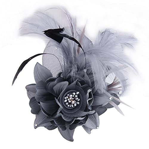 Feder Brosche,Damen Fascinator Hut Feder Haarclip Elegante Ansteckblume Brosche Blume mit Perlen Brosche Feder Kopfschmuck Anstecknadel Abzeichen für Fasching Haarklammer Hochzeit Bankett Party von Surakey