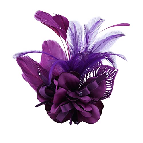 Feder Brosche,Damen Fascinator Hut Feder Haarclip Elegante Ansteckblume Brosche Blume mit Perlen Brosche Feder Kopfschmuck Anstecknadel Abzeichen für Fasching Haarklammer Hochzeit Bankett Party von Surakey