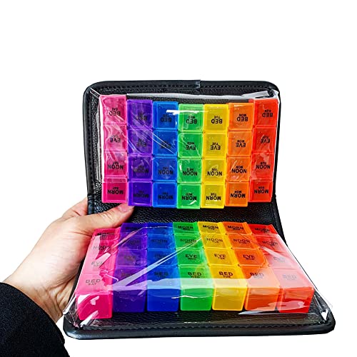 Große Tablettenbox 14 Tage Morgens Mittags Abends,Pillendose 4 Fächer,BPA-frei Pillendose Pillenbox Regenbogen Pillen Tablettentasche,Medikamentenbox Tablettendose für Medikamente, Vitamine, Fischöl von Surakey