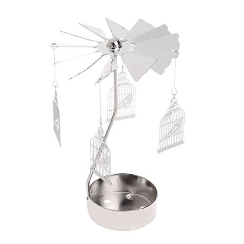 Kerzenständer Silber Rotierender Kerzenhalter Karussell Glas Teelichthalter Teelichter Kerzenständer für Valentinstag Deko Weihnachten Geschenk Hochzeit Dekoration Wohnzimmer Tischdeko,Vogel im Käfig von Surakey