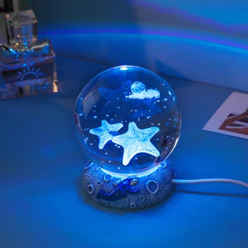 Kristallkugel Nachtlicht 3D Meerestiere Mini Kristallkugel Nachtlicht Buntes USB-Nachtlicht Dekoratives Schreibtisch-Nachtlicht Nachttischlampe für Kinder Weihnachten Geburtstag Geschenk von Surakey