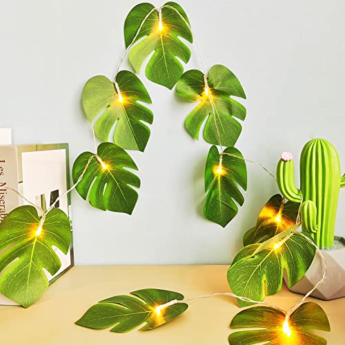 Künstlich Monstera Blätter Girlande 1.5M, Lichterkette mit Grün Blätter, Künstliches Pflanzen Hängend Efeu mit 10 LED Licht, Efeugirlande für Hochzeit Party Garten Wohnung Balkon Wanddekoration von Surakey