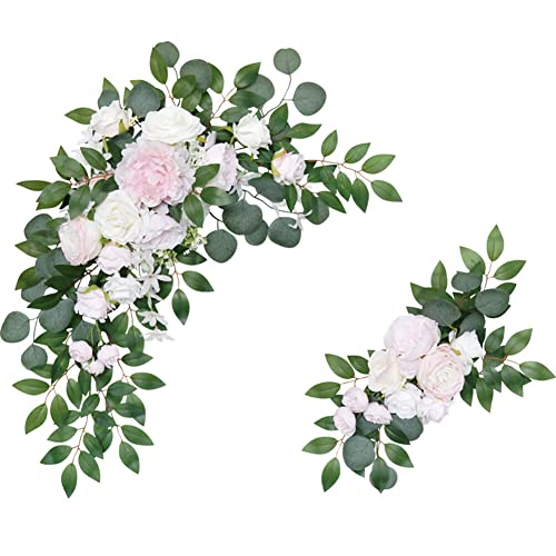 Künstliche Rosengirlande,Künstliche Pfingstrosen Girlande, Seidenblumen Hochzeitsbogen Blumen Set, Tafelaufsätze, Blumenarrangement für Hochzeit, Party, Zeremonie, Empfang, Dekoration, 2 Stück von Surakey