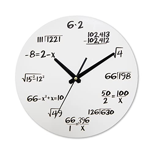 Mathematik Wanduhr aus Holz, Schwarz Weiß Kreative Runde Mathematische Uhr Formel Uhr Wanduhr ohne Tickgeräusche Wanddekoration für Klassenzimmer Zuhause Wohnzimmer Schlafzimmer Büro, 29.5cm von Surakey