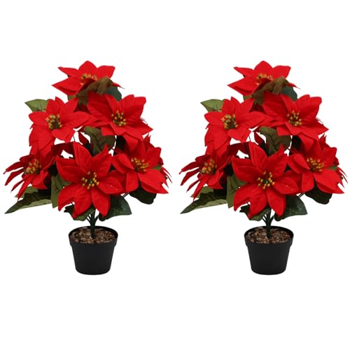 Rote Weihnachtsblumen, Topfpflanzen, Ornament, künstliche Blumen, Blumentopf, rote Blumen mit schwarzem Topf, künstliche Bonsai für Weihnachten, Urlaub, Tischdekoration, 2 Stück Rote Weihnachtsblumen, Topfpflanzen, Ornament, künstliche Blumen, Blumentopf, rote Blumen mit schwarzem Topf, künstliche Bonsai für Weihnachten, Urlaub, Tischdekoration, 2 Stück von Surakey