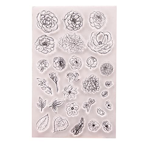 Silikonstempel Blumen,Clear Stamp Blumen,Geburtstag Stempel,Transparent Stempel Silikon,Stempelset Löwenzahn Schmetterling Blumen Blätter Vintage Stempel Für DIY Album Scrapbooking Fotokarten Dekor von Surakey