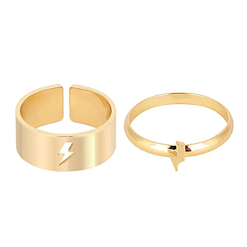 Surakey 1 Paar Blitz Passende Liebhaber Paar Ringe Verstellbar Ringe, Versprechensringe Partnerringe Verlobungsringe Ringe Für Männer Frauen Hochzeitsfeier Schmuck Jubiläum Geburtstagsgeschenk, Gold von Surakey