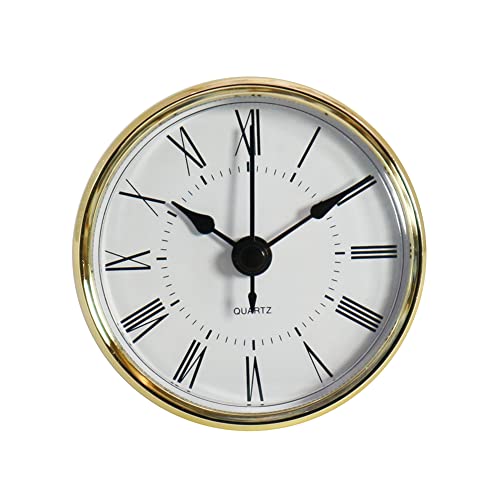 Surakey 2.8 Zoll (70 mm) Uhrwerk, Quarz-Uhr Römische Ziffer Quarzuhr Einfügen Einbau-Uhr DIY Quartz Uhrwerk Zubehör mit Gold Trim,Quarzwerk Europäischer Stil Clock Einsteckuhrwerk von Surakey