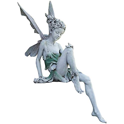 Surakey Blumenfee Figuren Statuen, Elfen Figur 18 cm,Blumen Fee Gartendeko, Harz Engel Ornamente Sitzen Fee Statue Figuren Garten Dekoration Hochzeitsdekoration von Surakey