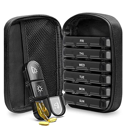 Surakey Canvas Tasche Tablettenbox 7 Tage Morgens Abends, Pillendose Medikamentenbox 7 Tage 3 Fächer mit Tragbarer Stofftasche mit Reißverschluss, Tablettendose für Medikamente, Vitamine und Fischöle Surakey Canvas Tasche Tablettenbox 7 Tage Morgens Abends, Pillendose Medikamentenbox 7 Tage 3 Fächer mit Tragbarer Stofftasche mit Reißverschluss, Tablettendose für Medikamente, Vitamine und Fischöle von Surakey