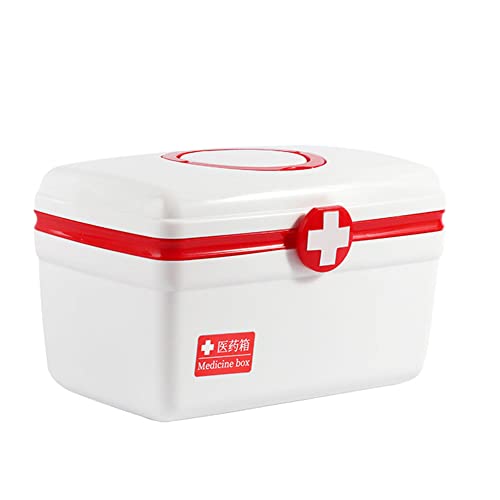 Surakey Medizinbox Plastik Erste Hilfe Box, Hausapotheke Box,Aufbewahrungskasten Medizin Box, 2 Ebene Medizinkoffer Erste Hilfe Koffer Multifunktions Aufbewahrungsbox mit Tragegriff von Surakey