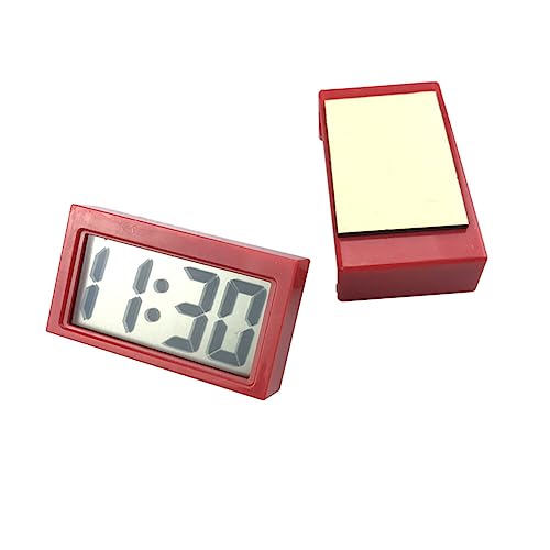 Surakey Mini Auto Uhr, Elektronische Auto Digitaluhr, LCD Digital Clock, Mini Fahrzeug Armaturenbrett Uhr, Selbstklebend Universelle Autouhr Elektronische Digital Uhr Zeit- und Datumsanzeige,Rot von Surakey