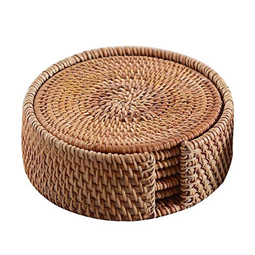 Surakey Rattan Untersetzer Rund, Glasuntersetzer, 6 Stück Runde Handgefertigte Getränkeuntersetzer Wärmeisolationsmatte, Gewebte Untersetzer Für Tischplatte, Couchtisch, Getränk, Bar, Tasse von Surakey