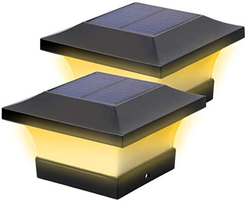 Surakey Solar Pfostenkappen Leuchte,2 Stück Pfosten-Lichter Außenbereich LED Solarpfosten Zaunpfosten Lampe, IP65 Wasserdicht Solar Säulenlampe Landschaft Lampe für Hausgarten Wand Zaun Beleuchtung von Surakey