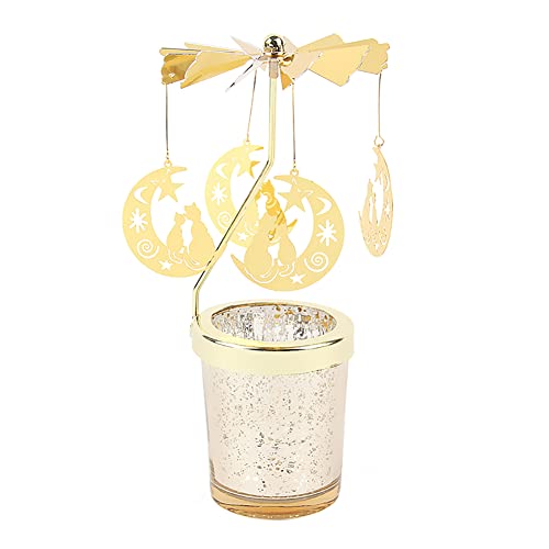 Surakey Windlicht Teelichtkarussel aus Glas Teelichthalter,Karussell Teelichter Kerzenhalter,Motiv Mondkatze Windlichter Teelicht Kerzen-Halter Geschenk Dekoration für Hochzeit,Geburtstag,Weihnachten von Surakey