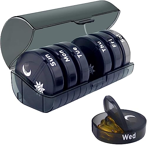 Tablettenbox 7 Tage Morgens Abends, Rund Pillendose 2 Fächer, Tablettendose Wochenbox Pillenbox,handlicher Medikamentenbox für die Hand- oder Hosentasche, um Vitamin- und Medikamente aufzubewahren von Surakey