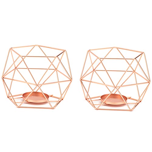Teelichthalter Kerzenhalter 2er Set - Geometrisches Teelichter Metall Laterne Kerzenständer Stumpenkerze Windlicht Modern Eisen Kerzenleuchter, Esstisch Deko Tischdeko Party Hochzeit Wohnzimmer,Rose von Surakey