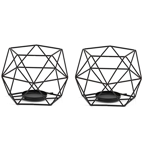Teelichthalter Kerzenhalter 2er Set - Geometrisches Teelichter Metall Laterne Kerzenständer Stumpenkerze Windlicht Modern Eisen Kerzenleuchter,Esstisch Deko Tischdeko Party Hochzeit Wohnzimmer,Schwarz von Surakey