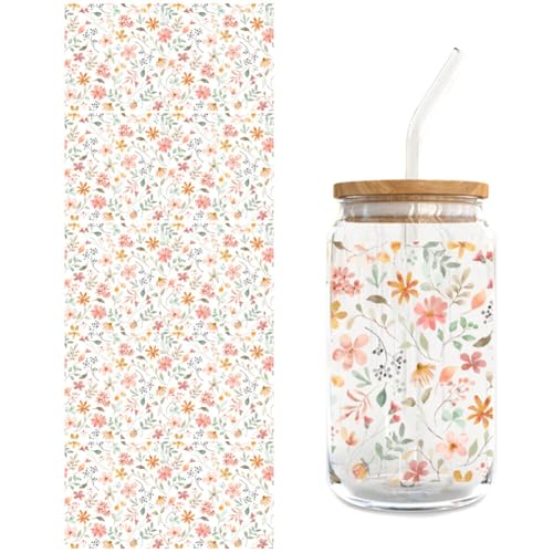 UV DTF Tasse Wrap Transfer Sticker Aesthetic für Glas Kaffee Becher,5 Blätter Schmetterling Blumen Stil Transfer Aufkleber für 16 Unzen Glas Becher Klar Rub on Sticker Set Rub on Transferaufkleber von Surakey