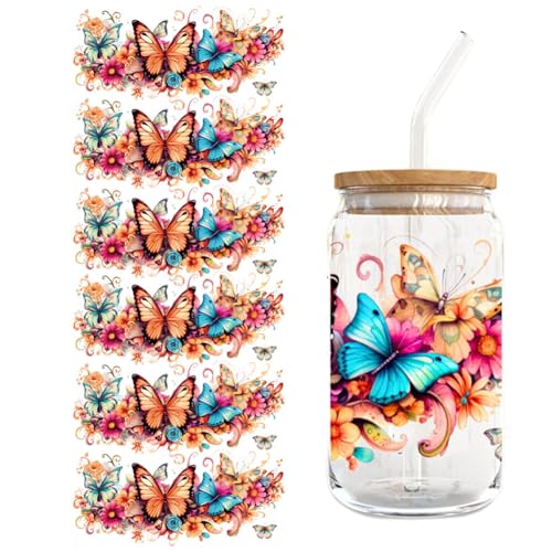 UV DTF Tasse Wrap Transfer Sticker Aesthetic für Glas Kaffee Becher,5 Blätter Schmetterling Blumen Stil Transfer Aufkleber für 16 Unzen Glas Becher Klar Rub on Sticker Set Rub on Transferaufkleber UV DTF Tasse Wrap Transfer Sticker Aesthetic für Glas Kaffee Becher,5 Blätter Schmetterling Blumen Stil Transfer Aufkleber für 16 Unzen Glas Becher Klar Rub on Sticker Set Rub on Transferaufkleber von Surakey