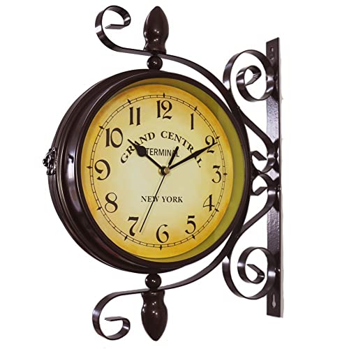 Wanduhr Vintage Stil, Bahnhofsuhr doppelseitig, batteriebetrieben - Zweiseitige Wanduhr Retro Clock, Quarzuhrwerke Mit Beidseitigem Ziffernblatt Dekoration, Wohnzimmer, Zuhause, Küche, Schule, Büro von Surakey