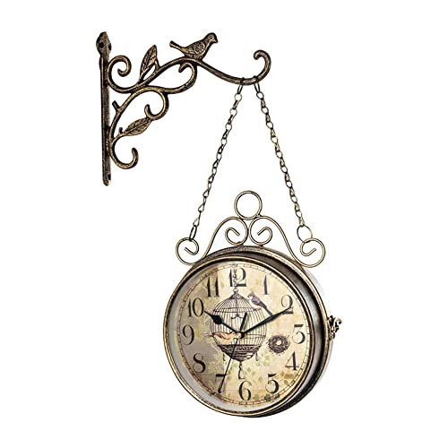 Wanduhr Vintage Stil, Bahnhofsuhr doppelseitig, batteriebetrieben - Zweiseitige Wanduhr Retro Clock, Quarzuhrwerke Mit Beidseitigem Ziffernblatt Dekoration, Wohnzimmer, Zuhause, Küche, Schule, Büro von Surakey