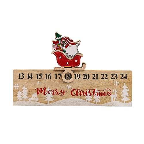 Weihnachts 24 Tage Countdown Kalender Holz,Weihnachts Adventskalender mit Weihnachtsmann-Schieber,Santa Claus Tisch Schreibtisch Kalender Ornament für Weihnachten,Tage zählen mit Weihnachten Theme von Surakey
