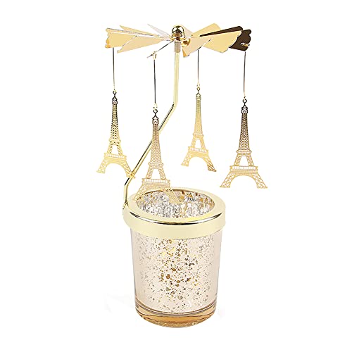 Windlicht Teelichtkarussel aus Glas Teelichthalter,Karussell Teelichter Kerzenhalter,Motiv Eiffelturm Windlichter Teelicht Kerzen-Halter Geschenk Dekoration für Hochzeit,Geburtstag,Weihnachten von Surakey