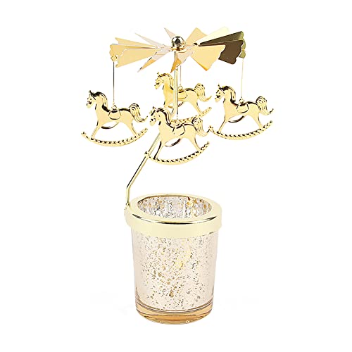 Windlicht Teelichtkarussel aus Glas Teelichthalter,Karussell Teelichter Kerzenhalter,Motiv Hölzernes Pferd Windlichter Teelicht Kerzen-Halter Geschenk Dekoration für Hochzeit,Geburtstag,Weihnachten von Surakey