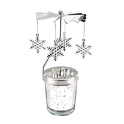 Windlicht Teelichtkarussel aus Glas Teelichthalter,Silber Karussell Teelichter Kerzenhalter,Motiv Kleine Schneeflocke Windlichter Teelicht Kerzen Halter Geschenk Dekoration für Hochzeit,Weihnachten von Surakey