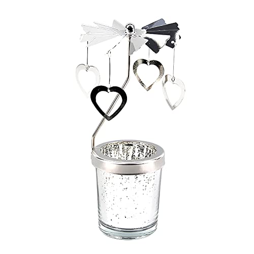 Windlicht Teelichtkarussel aus Glas Teelichthalter,Silber Karussell Teelichter Kerzenhalter,Motiv Liebe Windlichter Teelicht Kerzen Halter Geschenk Dekoration für Hochzeit,Weihnachten von Surakey