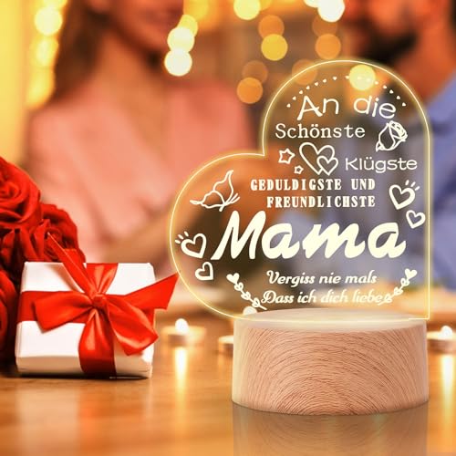 Suranew Geburtstagsgeschenk für Mama, LED Geschenke Nachtlicht mit Holzsockel, Geschenke für Freunde, Schwestern, Kollegen, Ehefrau und Mama von Suranew