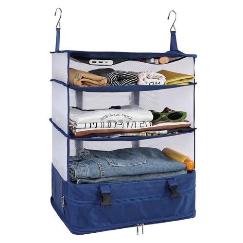 Surblue Kleiderschrank-Organizer zum Aufhängen 3 Ebenen faltbar, waschbarer Oxford-Stoff mit 2 Haken Blau XL von Surblue