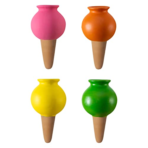 RAZURE Set mit 4 selbstbewässernden Spitzen aus Terrakotta, Bewässerungspfähle für Pflanzen, dekorativer Selbstbewässerungspfahl 430 ml, automatische Tropfen, für Topfpflanzen im Innenbereich (#2) von Joparri
