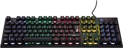 SureFire Kingpin X2 Gaming Tastatur Spanisch, Gaming Multimedia Keyboard mit Beleuchtung, RGB-Tastatur mit Aluminium-Frontplatte, 25 Anti-Ghosting-Tasten, spanisches Layout QWERTY von SureFire