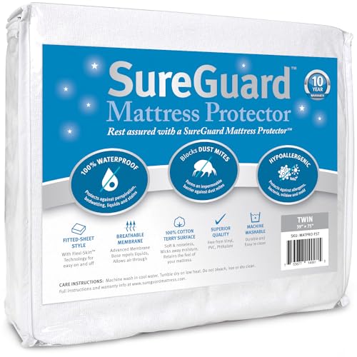 SureGuard Matratzenschoner für Doppelbett, 100% wasserdicht, hypoallergen, hochwertiger Baumwoll-Frottee-Bezug von SureGuard Mattress Protectors