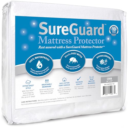 SureGuard Matratzenschoner für Kinderbett, 100% wasserdicht, hypoallergen, hochwertiger Baumwoll-Frottee-Bezug von SureGuard Mattress Protectors