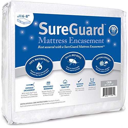 SureGuard Matratzenumhüllung für Kinderbett, 100% wasserdicht, Bettwanzen-Schutz, 6-seitiger Bezug mit Reißverschluss von SureGuard Mattress Protectors
