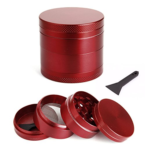 Grinder Crusher Aluminium Kräutermühle Gewürzmühle Tabakmuehle Mühle Alu Grinder Metall Alu 4 Teilig mit Sieb Feinsieb Mill 40mm Für Spice Kräuter Gewürze Herb Kaffee Rot von SurePromise One Stop Solution for Sourcing