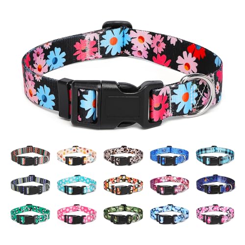 Suredoo Hundehalsband Verstellbares, Weich & Komfort Nylon Hunde Halsband für Kleine Mittlere Große Hunde Welpen Katzen (L, Floral Rosa Blau) von Suredoo