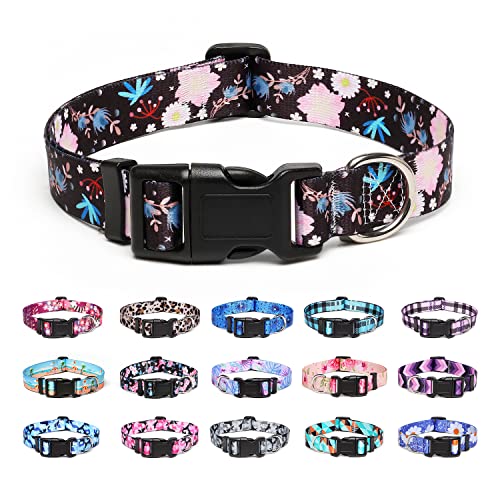 Suredoo Hundehalsband Verstellbares, Weich & Komfort Nylon Hunde Halsband für Kleine Mittlere Große Hunde Welpen Katzen (L, Hellrosa Blume) von Suredoo