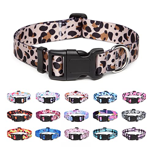 Suredoo Hundehalsband Verstellbares, Weich & Komfort Nylon Hunde Halsband für Kleine Mittlere Große Hunde Welpen Katzen (L, Leopard) von Suredoo
