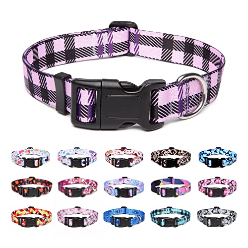 Suredoo Hundehalsband Verstellbares, Weich & Komfort Nylon Hunde Halsband für Kleine Mittlere Große Hunde Welpen Katzen (L, Lila Kariert) von Suredoo