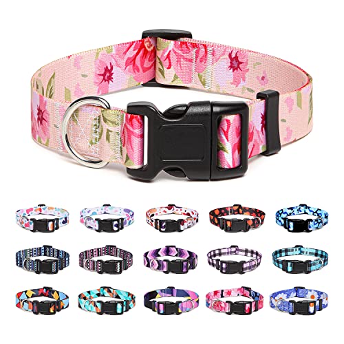 Suredoo Hundehalsband Verstellbares, Weich & Komfort Nylon Hunde Halsband für Kleine Mittlere Große Hunde Welpen Katzen (L, Rose) von Suredoo
