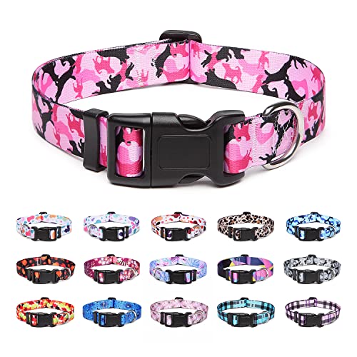 Suredoo Hundehalsband Verstellbares, Weich & Komfort Nylon Hunde Halsband für Kleine Mittlere Große Hunde Welpen Katzen (M, Camo Rosa) von Suredoo