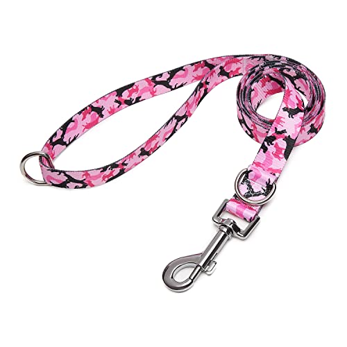 Suredoo Hundeleine Verstellbare, Weich & Komfort Nylon Haustier Trainingsleine mit Doppel-D-Ringfür Kleine Mittlere Große Hunde, 120cmx2cm (Camo Rosa) von Suredoo